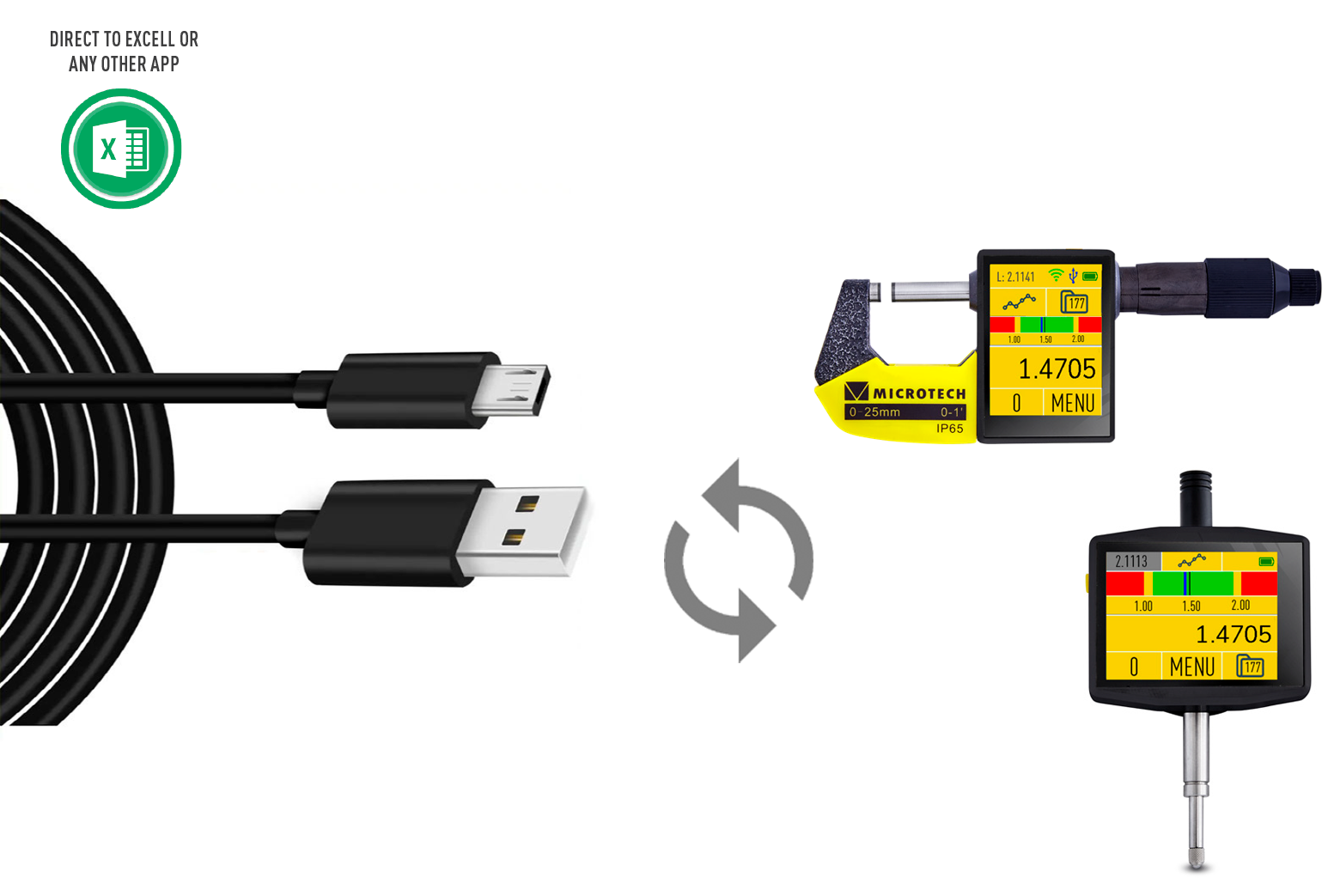 2m USB Data+Charging Cable MicroUSB for Microtech Metrology Data Met Instruments - Microtech Metrology
