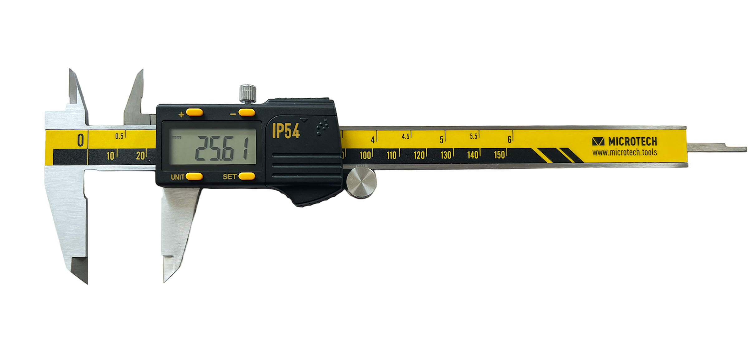 150mm Digitaler Präzisionsmessschieber, 0,01mm Auflösung, IP54, Wireless, Tiefenmessfunktion, Digit Höhe 11mm - Microtech Metrology