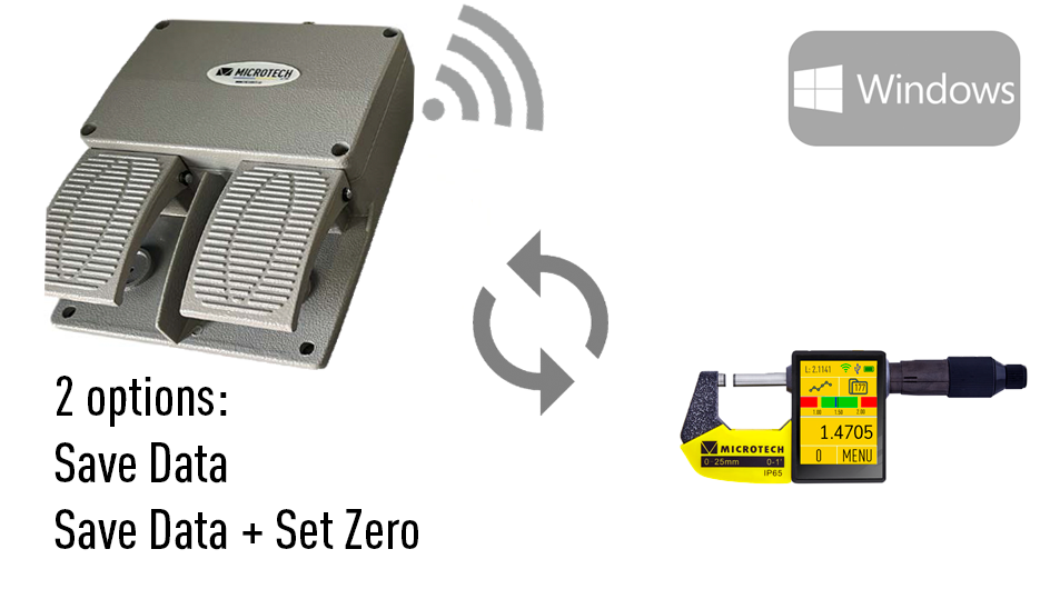 DataMet Footswitch 120x90x40 mm Rechargeable Two-Button Zero/Save, USB Sync LED Status - Microtech Metrology