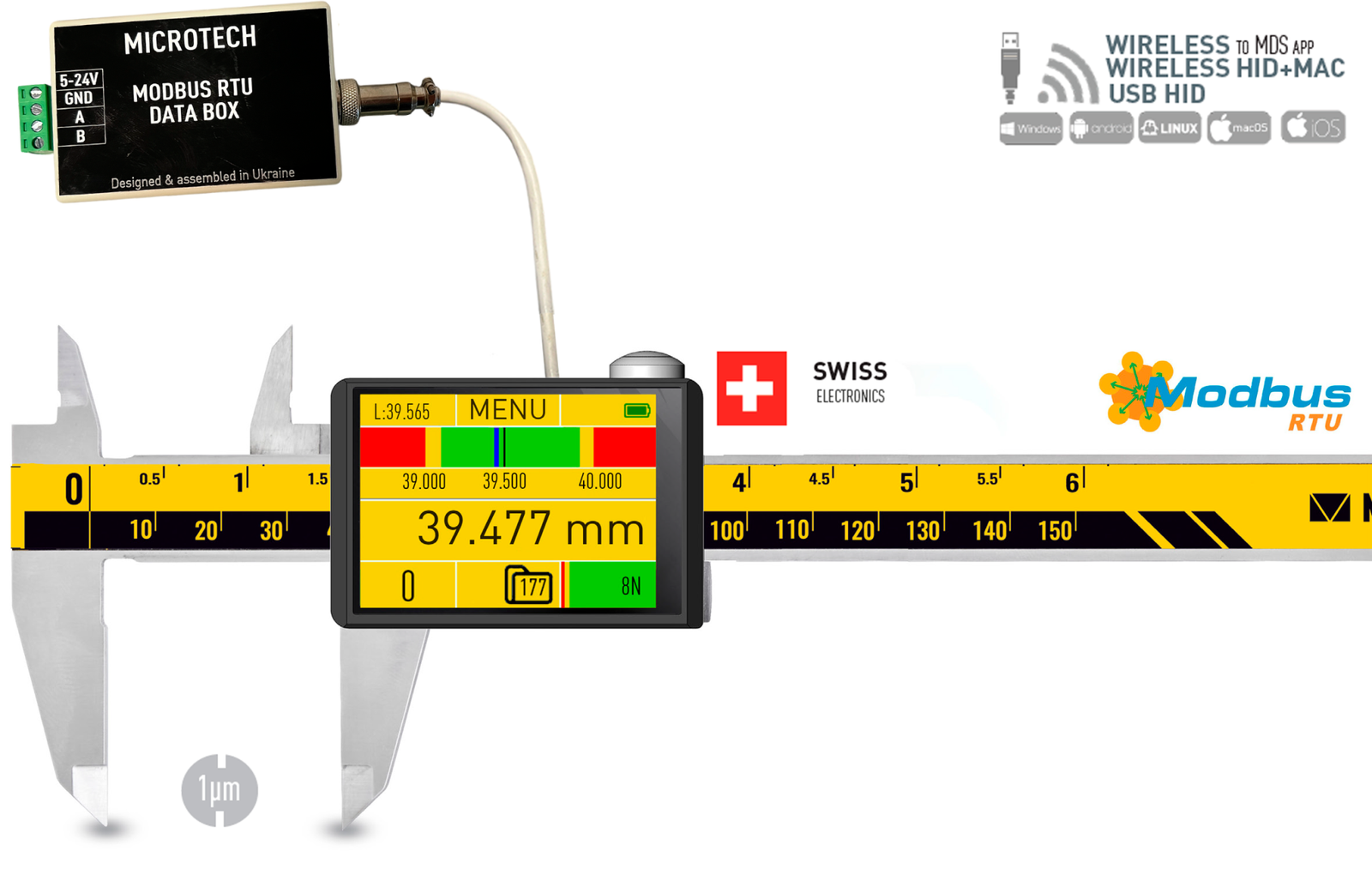 150mm DataMet eFORCE 1-20N Caliper 0.0005 Wireless + USB + MODBUS (SWISS Precision)