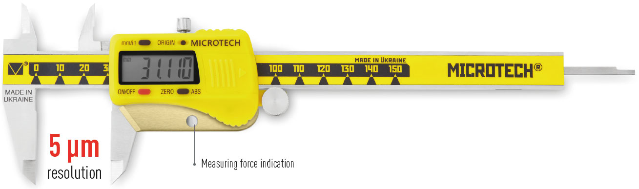 150mm Digitaler Messschieber mit 0,005mm Auflösung, IP54, Messkraftkontrolle, ISO 17025 Kalibrierzertifikat bei Lieferung - Microtech Metrology