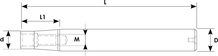 Technische Zeichnung einer Verlängerung. Schwarze Linien auf weißem Hintergrund. Mit Größenangaben.