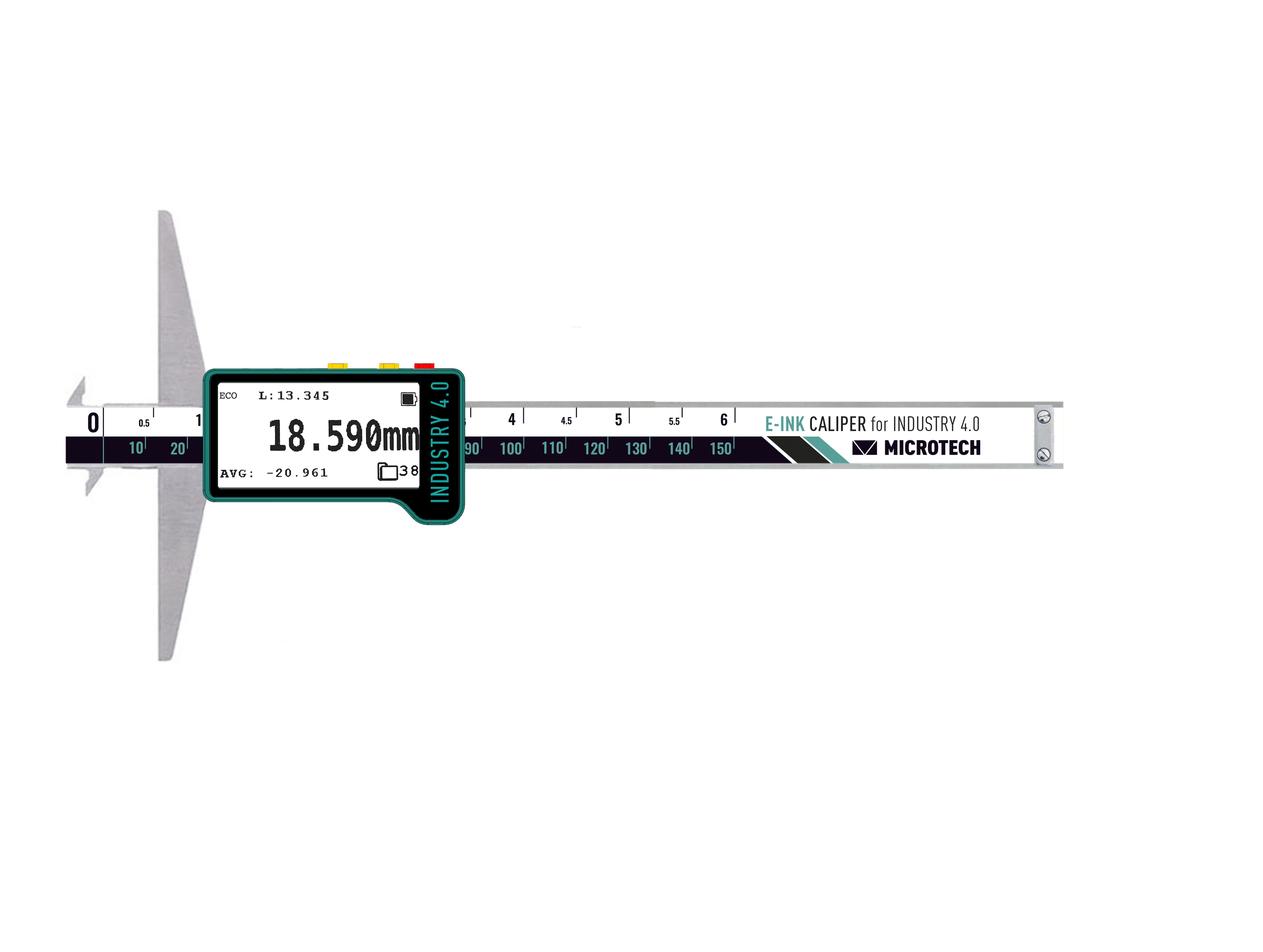 150mm Digitaler Tiefenmessschieber, 0,005mm E‑Ink Display, IP 54 - Microtech Metrology